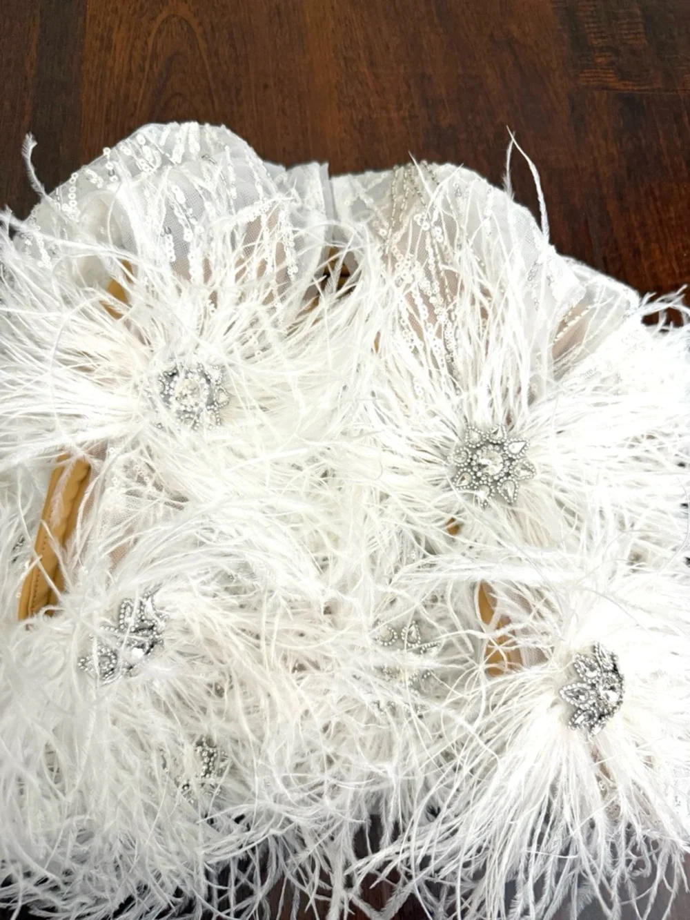 NADINE MERABI  Mila White Feather Sequin Ivory Mini Dress with Nude Slip Sz S - Picture 11 of 17